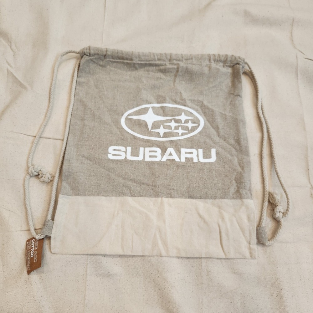 Subaru Drawstring Backpack Cinch Bag Recycled Cotton Eco-Friendly Beige Tan OEM